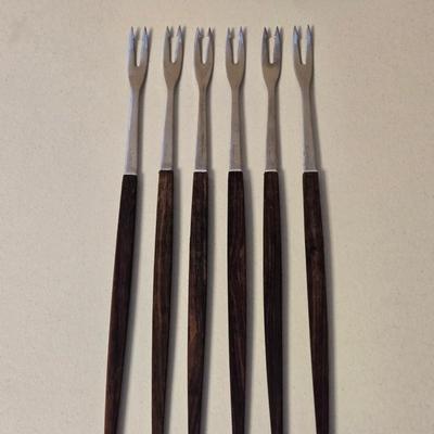 Vintage Mid Century Teak Handle Fondue Forks