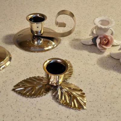 Gold Tone and Ceramic Candle Holders