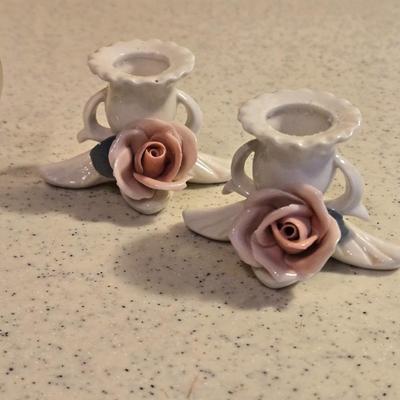 Gold Tone and Ceramic Candle Holders