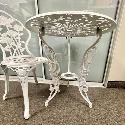 Painted Cast Aluminum Table and Chair
