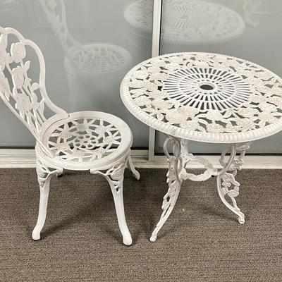 Painted Cast Aluminum Table and Chair