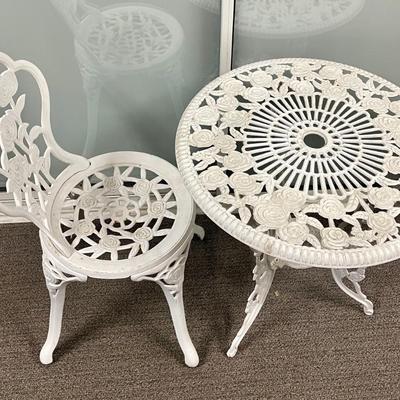 Painted Cast Aluminum Table and Chair