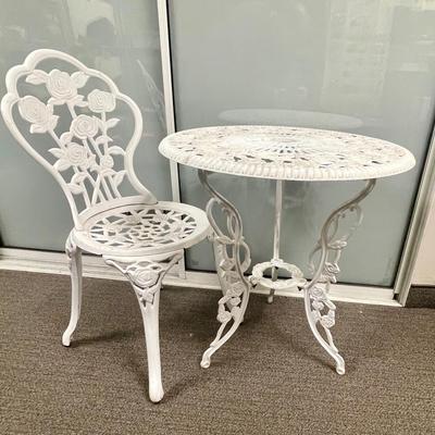 Painted Cast Aluminum Table and Chair
