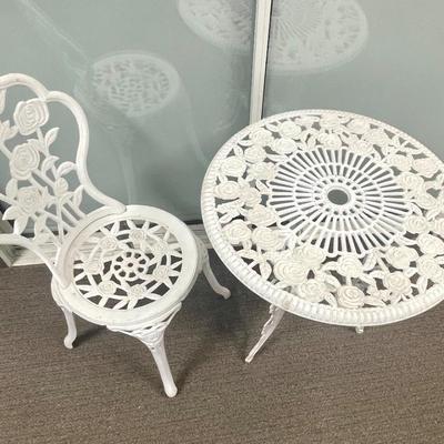 Painted Cast Aluminum Table and Chair