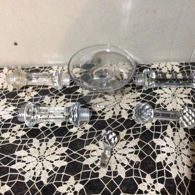 Crystal Butter Knife Holder, Crystal Stopper, Pedestal Round Serving Plate