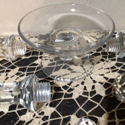 Crystal Butter Knife Holder, Crystal Stopper, Pedestal Round Serving Plate