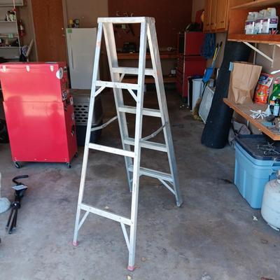 4' ALUMINUM LADDER, PROPANE TANK AND STORAGE TOTE