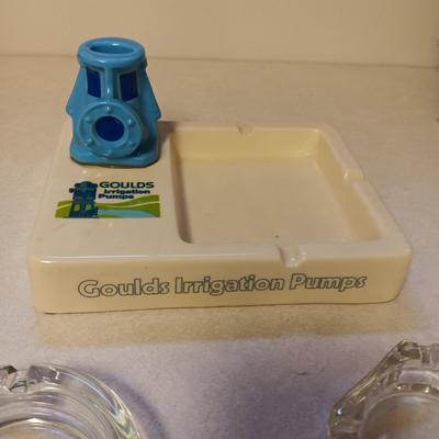 GOULDS IRRIGATION PUMPS AND 2 GLASS ASHTRAYS