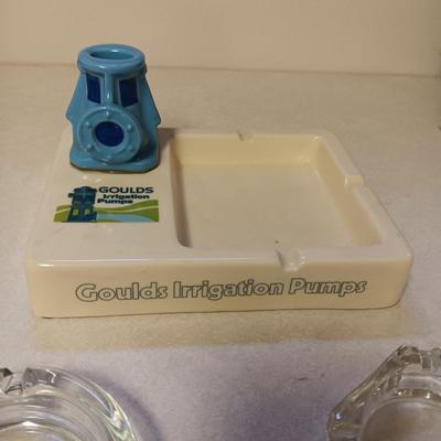 GOULDS IRRIGATION PUMPS AND 2 GLASS ASHTRAYS