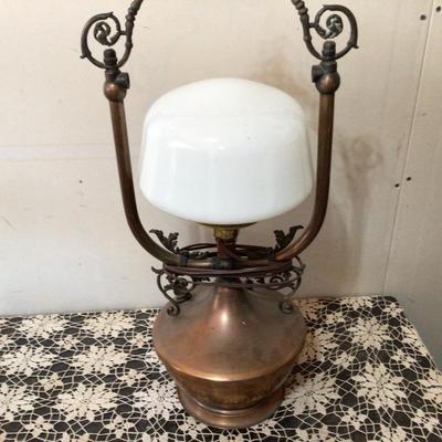 Awesome Brass Lamp With Milk Glass Shade