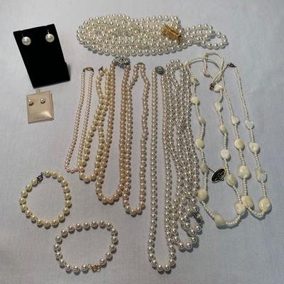 Mother of Pearl & Pearlescent Beaded Jewelry w/ 14K Pearl Studs (ST-HS)