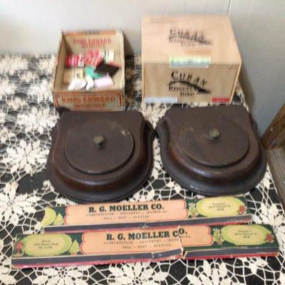 Match Books, Wood Covered Ashtray Holders Cigar Box.