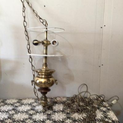 Brass Hanging Lamp With Large Amount of Hanging Metal Chain
