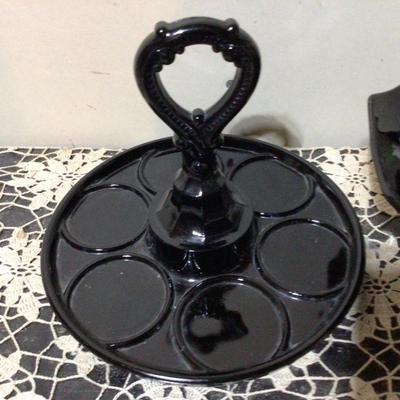 Black Glass Bowl and Bottle Tray