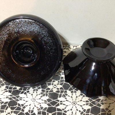 Black Glass Bowl and Bottle Tray