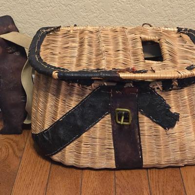 Antique Fishing Basket and Fly Reel