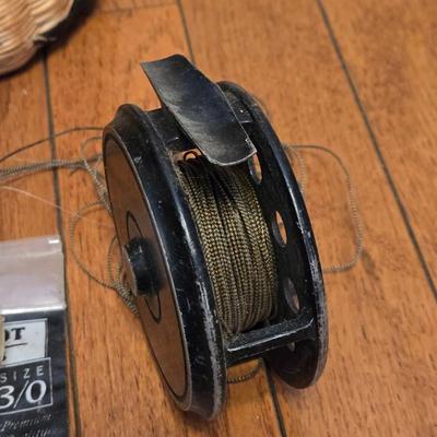 Antique Fishing Basket and Fly Reel