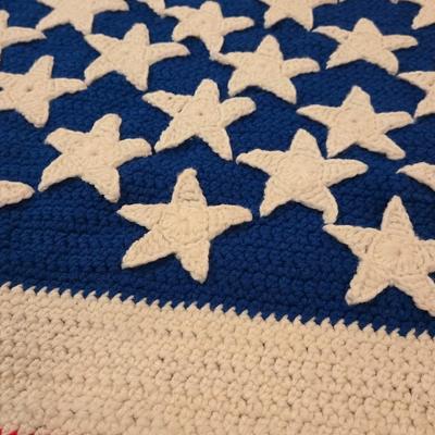 Vintage Crocheted American Flag Lap Blanket or Wall Hanging