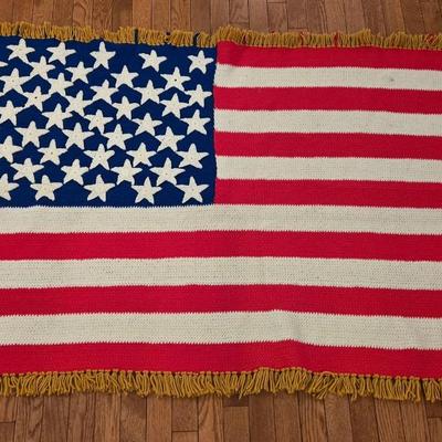 Vintage Crocheted American Flag Lap Blanket or Wall Hanging