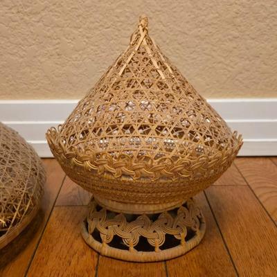 Vintage Thai Cane Covered Dish Holders