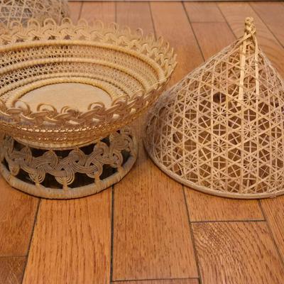 Vintage Thai Cane Covered Dish Holders