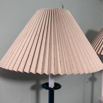 Pair of Green Metal Lamps with Pleated Shades (PB-BB)