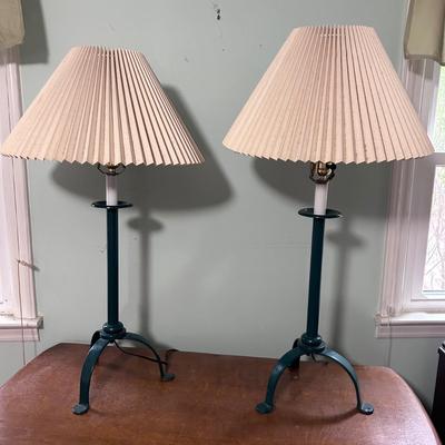 Pair of Green Metal Lamps with Pleated Shades (PB-BB)