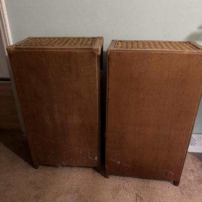 Two Woven Basket and Wood Storage Cabinets (PB-TF)