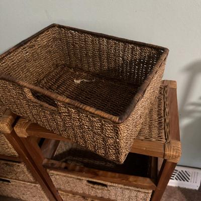 Two Woven Basket and Wood Storage Cabinets (PB-TF)