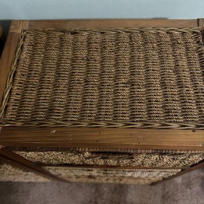 Two Woven Basket and Wood Storage Cabinets (PB-TF)