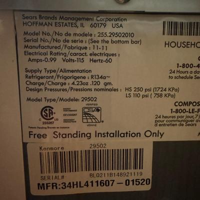 Kenmore Household Freezer (L-TF)