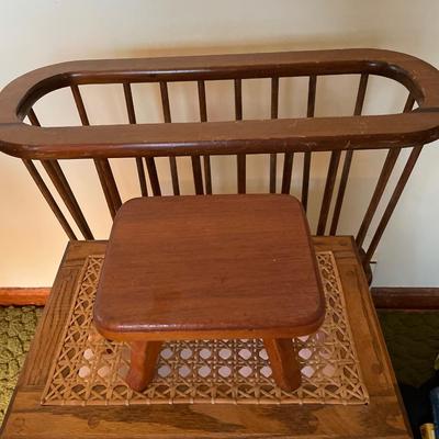 Wood magazine rack, foot stool and small display stand