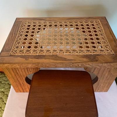 Wood magazine rack, foot stool and small display stand