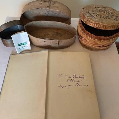 Vintage boxes and 2 hardcover books