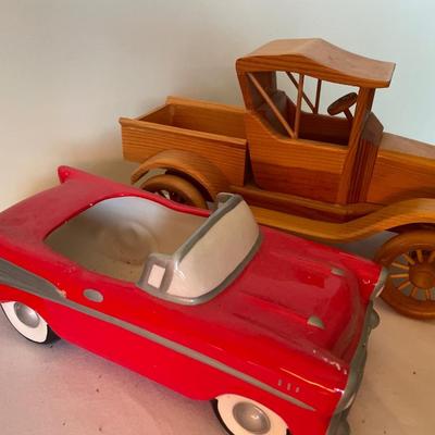 Vintage wood truck by Dan Freeberg & ceramic Chevy