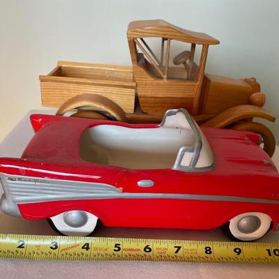 Vintage wood truck by Dan Freeberg & ceramic Chevy