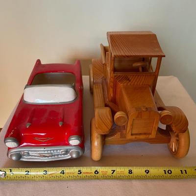 Vintage wood truck by Dan Freeberg & ceramic Chevy