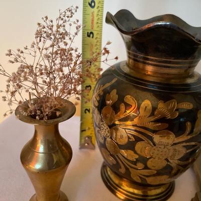 Vintage brass vases and candle stick holder