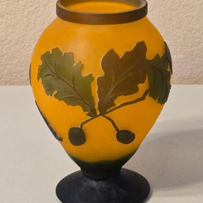 Stunning Cameo Art Glass Amber Vase