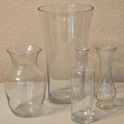 4 Clear Glass Vases