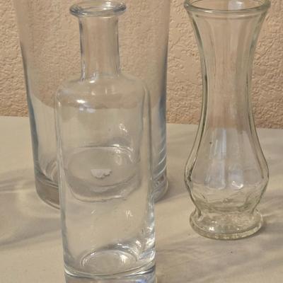 4 Clear Glass Vases