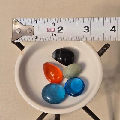 Mid Century Small Enamel Dish and Tripod Deco