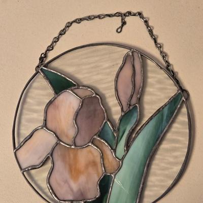 Round Hanging Stain Glass Iris