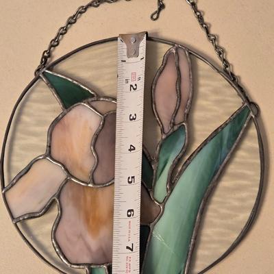 Round Hanging Stain Glass Iris