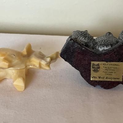 Vintage Owls on a branch by Wolf Sculptures & marble elephant