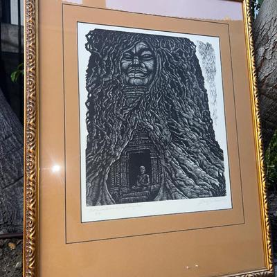 Fritz Eichenberg, Wood Engraving, "Remembrance of Angkor"
