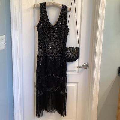 420 Black Beaded Dress w/Bag & Weston Floral Print Dress