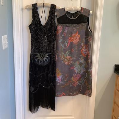 420 Black Beaded Dress w/Bag & Weston Floral Print Dress