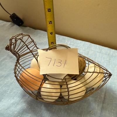 Hen wire basket with eggs