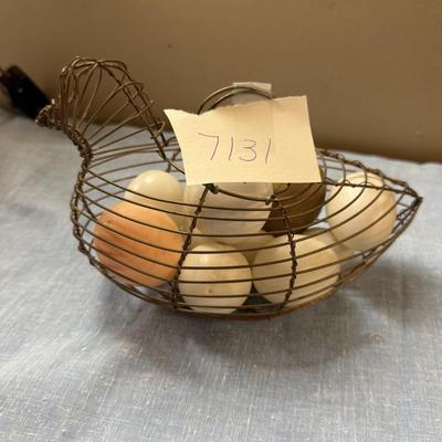 Hen wire basket with eggs